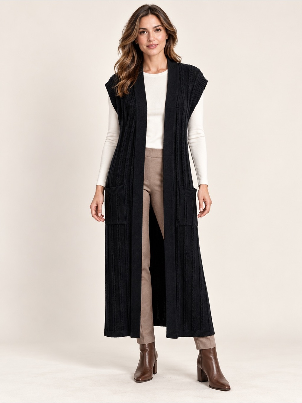 Vintage Anne Klein Bloomingdales Black Wool Blend Duster Cardigan S Italy